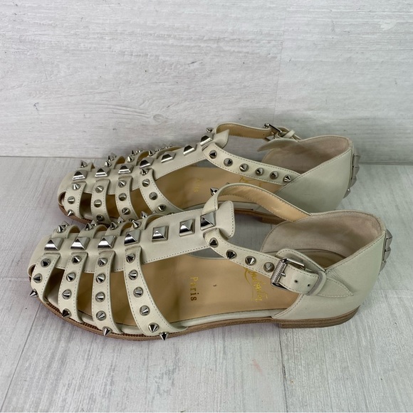 Christian Louboutin LoubiClou Studded Caged Leather Gladiator Sandals Sz 37.5 - Picture 5 of 10